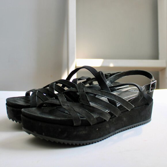 Eileen Fisher Black Strappy Suede Platform Etch Sandals Size 9.5 - Picture 2 of 6